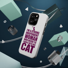 DistinctInk ToughCase for Apple iPhone, Compatible with MagSafe Charging - Strong Woman Needs to Cuddle Cat