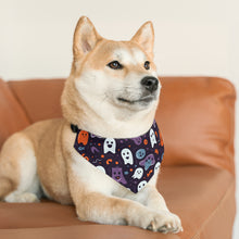 DistinctInk Adjustable Pet Banana Collar with Skeletal Ghostly Pumpkins Design for Halloween