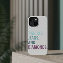 DistinctInk ToughCase for Apple iPhone, Compatible with MagSafe Charging - T-Shirts Jeans and Diamonds