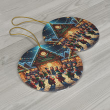 DistinctInk Hanging Ceramic Christmas Tree Ornament Charm with Gold String - Great Gift/Present - 2 3/4 inch Diameter - Yuletide Market Melody