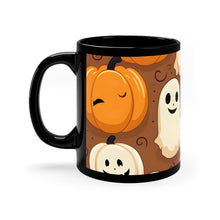 DistinctInk Black Coffee Mug - "Boo-ttifull Skeleton Cartoon Pattern Pumpkin" for Halloween