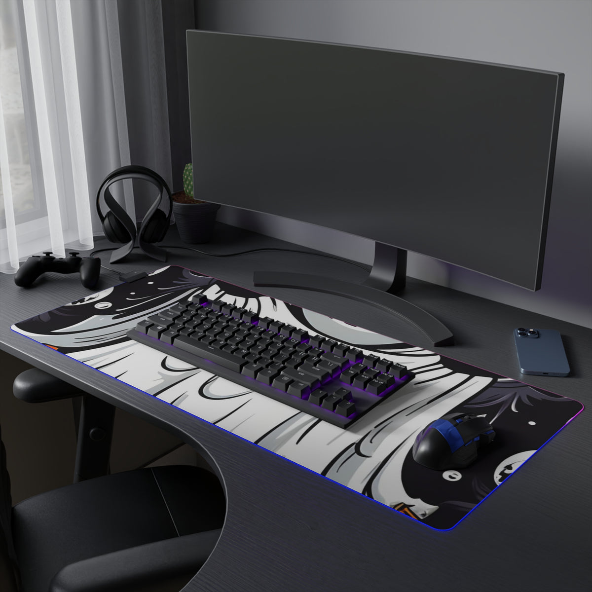 LED Gaming Mouse Pad with Ghost Skeleton Pumpkins Design for Halloween, view 27
