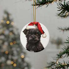DistinctInk Hanging Ceramic Christmas Tree Ornament with Gold String - Great Gift/Present - 2 3/4 inch Diameter - Affenpinscher Puppy Drawing Design