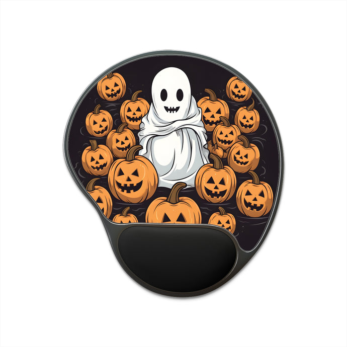 DistinctInk Mouse Pad with Wrist Rest  with Skeletal Ghostly Pumpkin Patch Design for Halloween