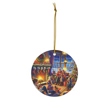 DistinctInk Hanging Ceramic Christmas Tree Ornament Charm with Gold String - Great Gift/Present - 2 3/4 inch Diameter - Home for the Holidays