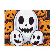 DistinctInk Jigsaw Puzzle with Skele-Pumpkin Ghost Pattern Design for Halloween
