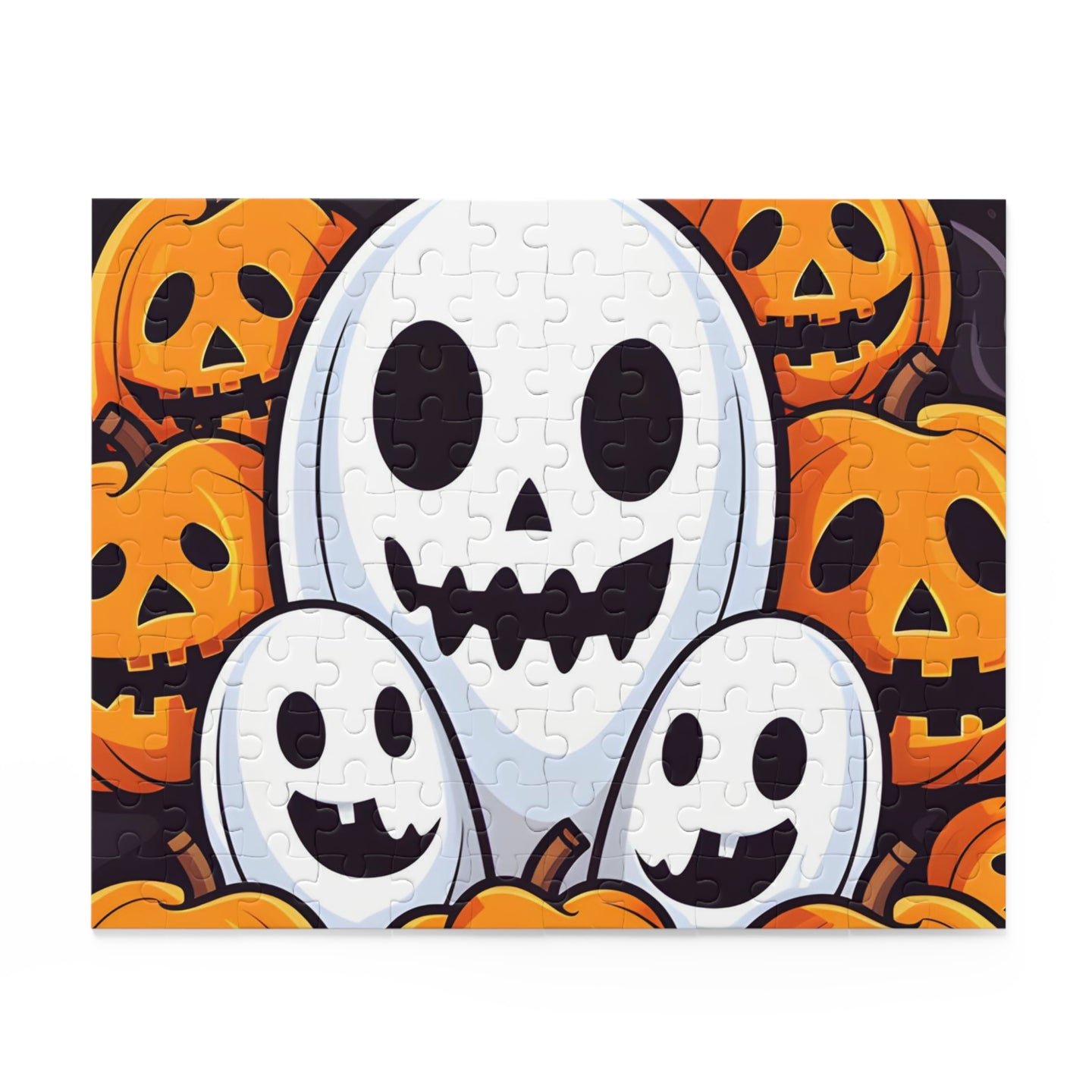 DistinctInk Jigsaw Puzzle with Skele-Pumpkin Ghost Pattern Design for Halloween
