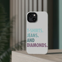 DistinctInk ToughCase for Apple iPhone, Compatible with MagSafe Charging - T-Shirts Jeans and Diamonds