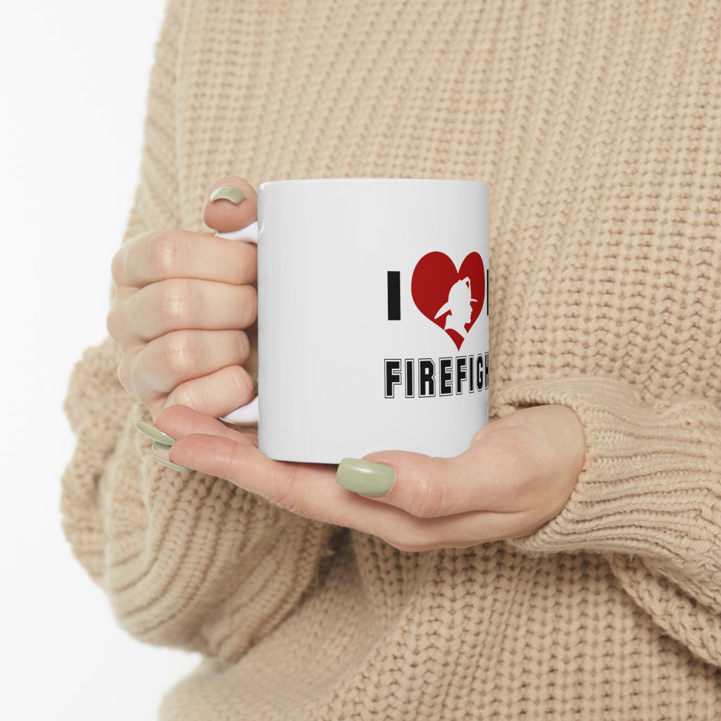 Glossy White Coffee / Tea Mug - I Heart My Firefighter, view 10