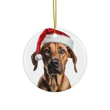 DistinctInk Hanging Ceramic Christmas Tree Ornament with Gold String - Great Gift/Present - 2 3/4 inch Diameter - Rhodesian Ridgeback Design