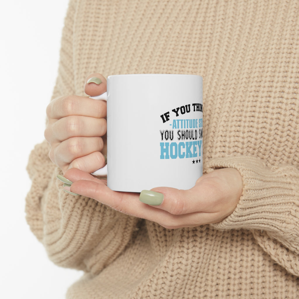 Glossy White Coffee / Tea Mug - Think My Attitude Stinks Smelly My Hockey Bag, view 10