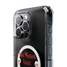 DistinctInk Clear Case for Apple iPhone, Compatible with MagSafe – Trump ‘You Missed, Loser’ Cartoon Design