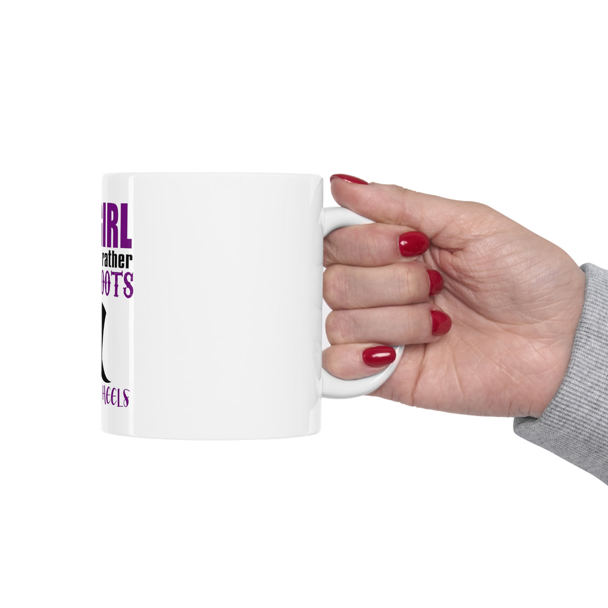 Glossy White Coffee / Tea Mug - One Girl Who Would Rather Wear Boots Than Heels, view 12