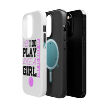 DistinctInk ToughCase for Apple iPhone, Compatible with MagSafe Charging - Volleyball Yes I Do Play Like a Girl