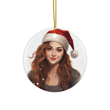 DistinctInk Hanging Ceramic Christmas Tree Ornament with Gold String - Great Gift/Present - 2 3/4 inch Diameter - Brittany Design