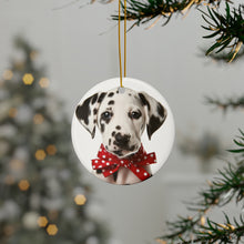 DistinctInk Hanging Ceramic Christmas Tree Ornament with Gold String - Great Gift/Present - 2 3/4 inch Diameter - Dalmatian Puppy Design