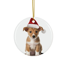 DistinctInk Hanging Ceramic Christmas Tree Ornament with Gold String - Great Gift/Present - 2 3/4 inch Diameter - Portuguese Podengo Pequeno Puppy Design