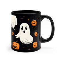 DistinctInk Black Coffee Mug - Ghost Skeleton Pumpkin Cartoon for Halloween