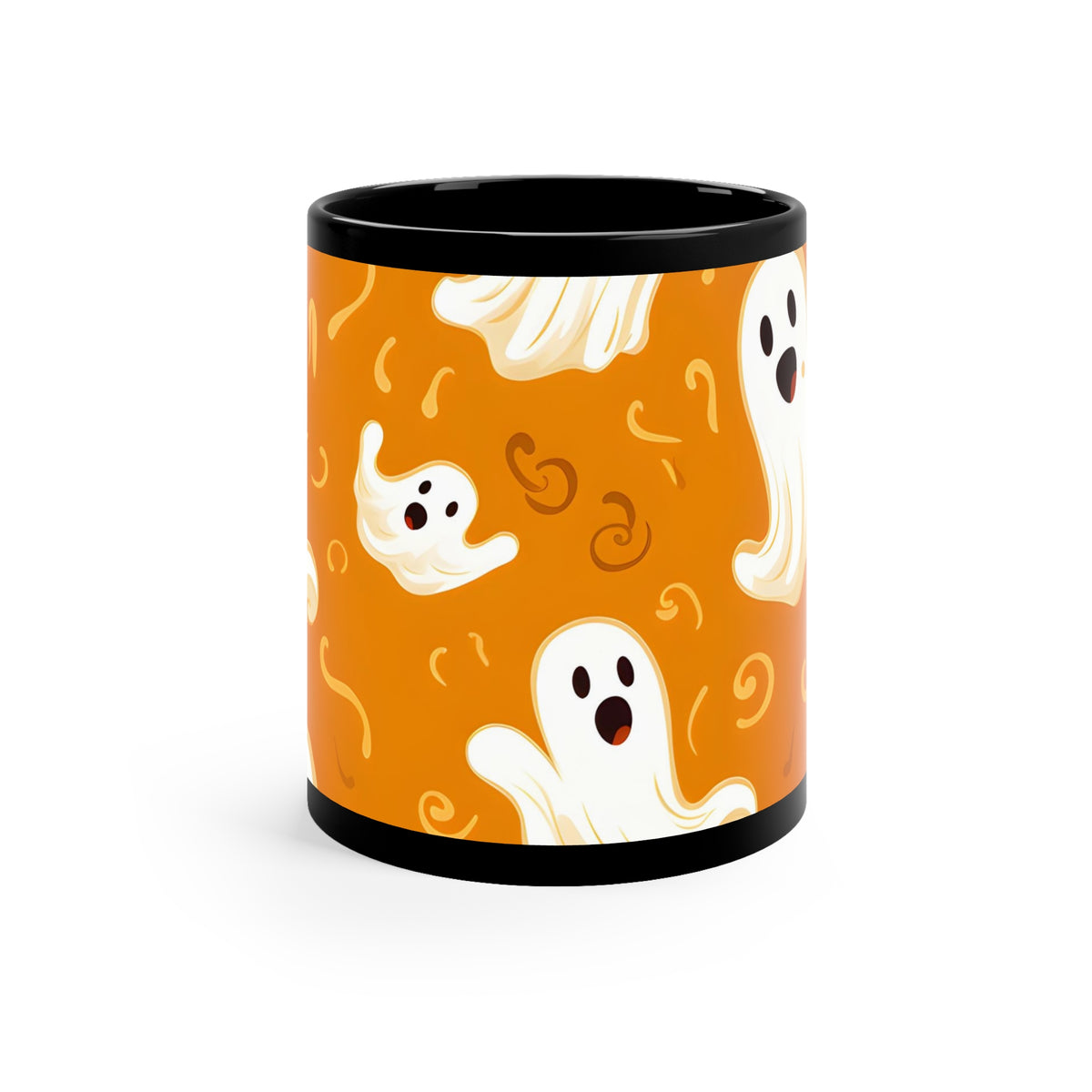 Black Coffee Mug - Ghost Skeleton Pumpkin Pattern for Halloween