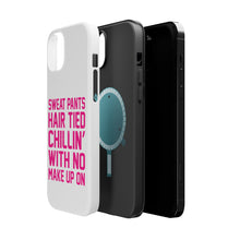 DistinctInk ToughCase for Apple iPhone, Compatible with MagSafe Charging - Sweat Pants Hair Tied Chillin' With No Make Up On
