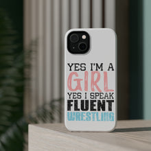 DistinctInk ToughCase for Apple iPhone, Compatible with MagSafe Charging - Yes I'm a Girl Yes I Speak Fluent Wrestling