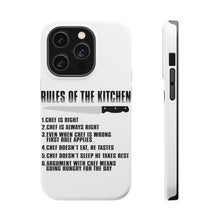 DistinctInk ToughCase for Apple iPhone, Compatible with MagSafe Charging - Rules of the Kitchen - Chef Is Right