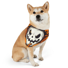 DistinctInk Adjustable Pet Banana Collar with Spooky Skeleton Pumpkin Patch Design for Halloween