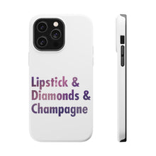 DistinctInk ToughCase for Apple iPhone, Compatible with MagSafe Charging - Lipstick & Diamonds & Champagne