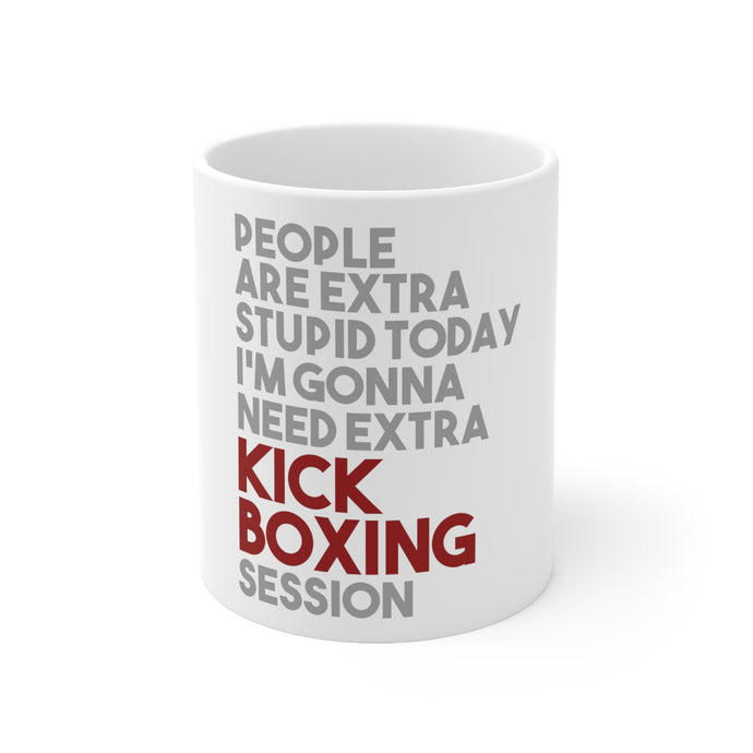 DistinctInk Glossy White Coffee / Tea Mug - People Are Stupid Need Extra Kick Boxing
