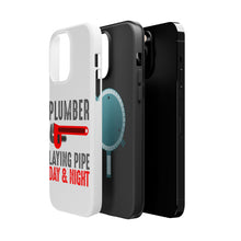 DistinctInk ToughCase for Apple iPhone, Compatible with MagSafe Charging - Plumber - Laying Pipe Day & Night