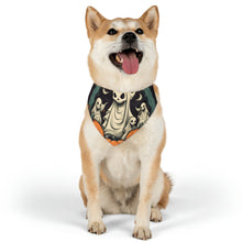 DistinctInk Adjustable Pet Banana Collar with Spooky Skeleton Pumpkins Design for Halloween