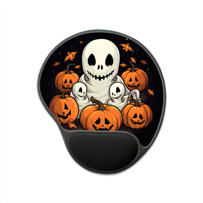 DistinctInk Mouse Pad with Wrist Rest  with Ghost Skeleton Pumpkin Pattern Design for Halloween