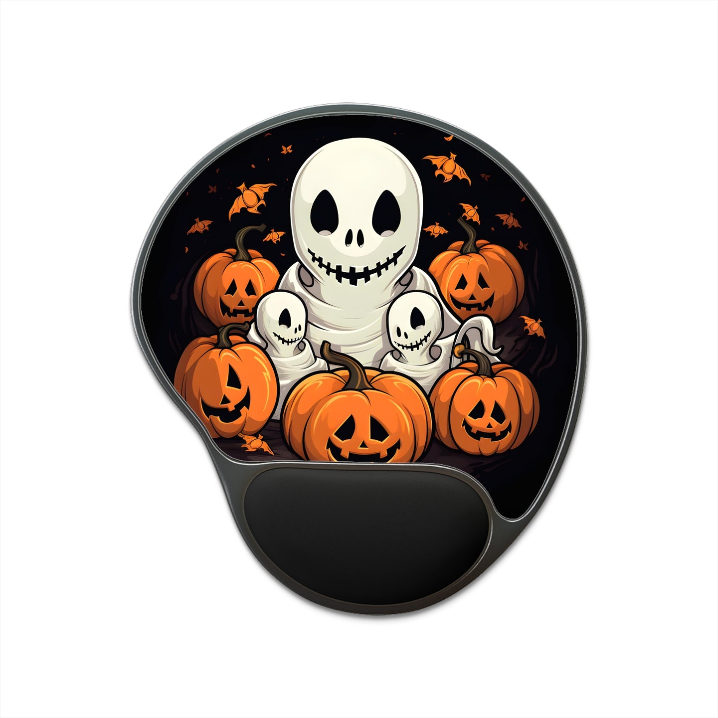 DistinctInk Mouse Pad with Wrist Rest  with Ghost Skeleton Pumpkin Pattern Design for Halloween
