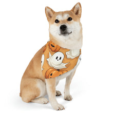 DistinctInk Adjustable Pet Banana Collar with Ghostly Skeleton Pumpkin Patch Design for Halloween