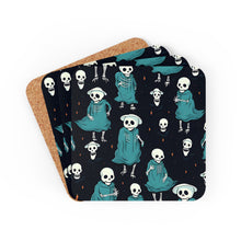 DistinctInk (Set of 4) Corkwood Coasters with Haunted Skeleton CrewDesign for Halloween