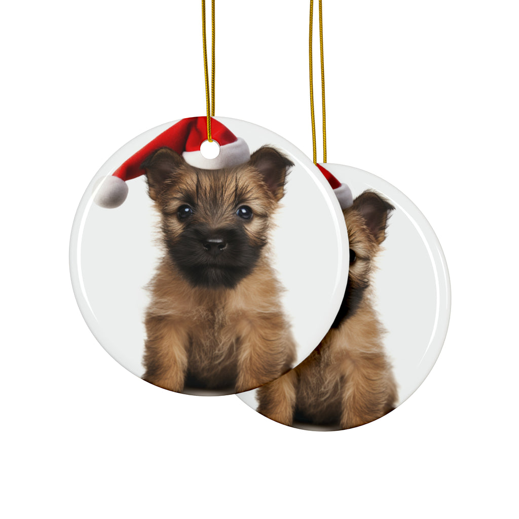 Hanging Ceramic Christmas Tree Ornament with Gold String - Cairn Terrier Puppy Design, view 2