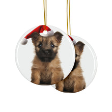 DistinctInk Hanging Ceramic Christmas Tree Ornament with Gold String - Great Gift/Present - 2 3/4 inch Diameter - Cairn Terrier Puppy Design