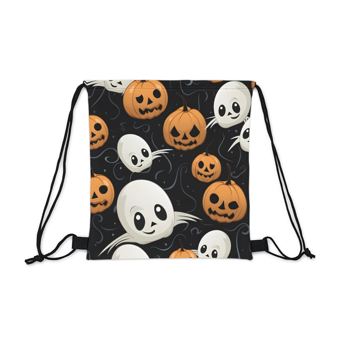 DistinctInk Drawstring Bag / Backpack with Ghost Skeleton Pumpkin Pattern Design for Halloween