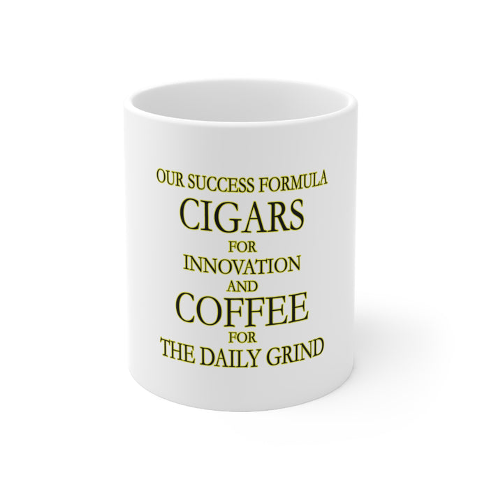 DistinctInk Glossy White Coffee / Tea Mug - Success Formula - Cigars & Coffee