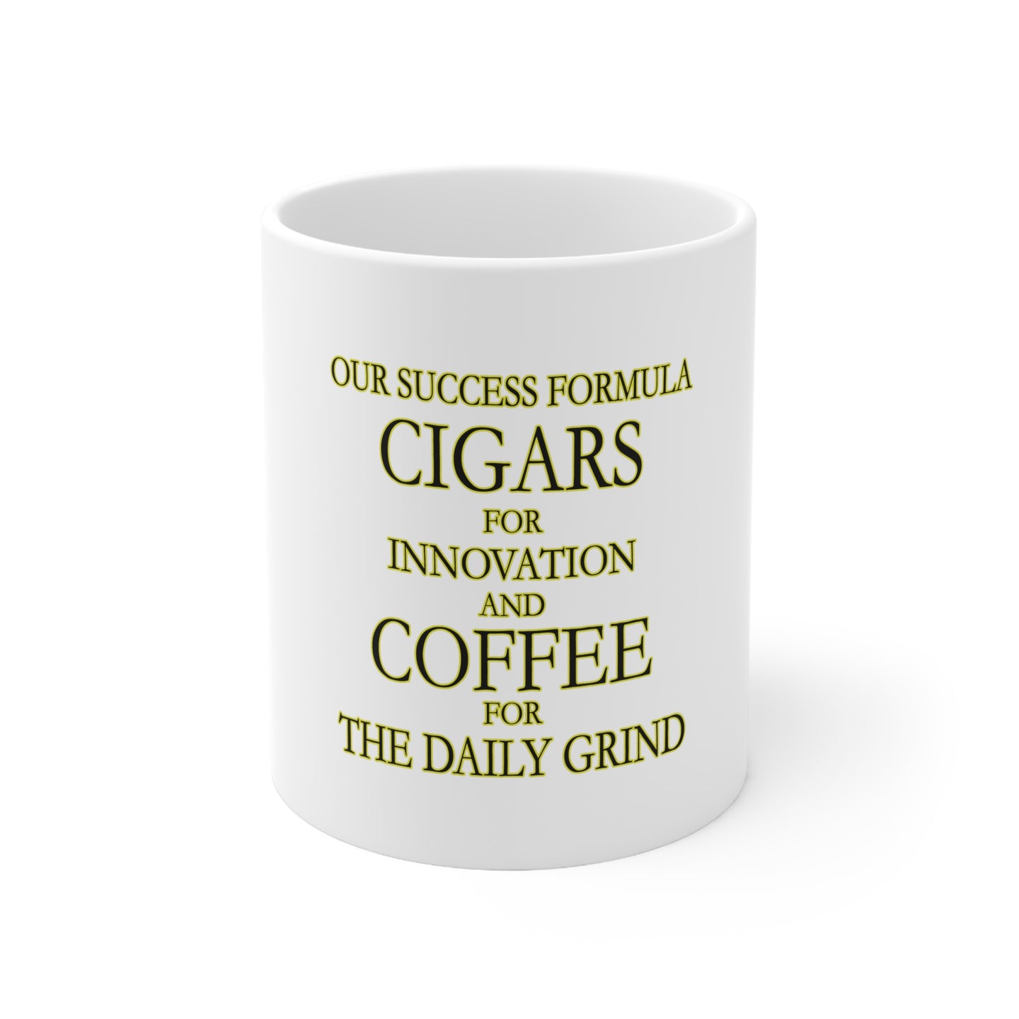 DistinctInk Glossy White Coffee / Tea Mug - Success Formula - Cigars & Coffee