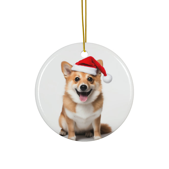 DistinctInk Hanging Ceramic Christmas Tree Ornament with Gold String - Great Gift/Present - 2 3/4 inch Diameter - Norwegian Lundehund Design