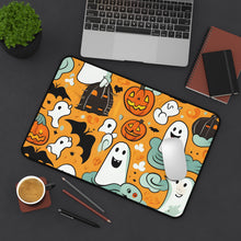 DistinctInk Desk Mat with Flying Pumpkin Bats Design for Halloween