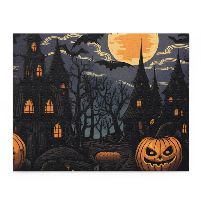 DistinctInk Jigsaw Puzzle with Spooky All Hallows' Eve Design for Halloween