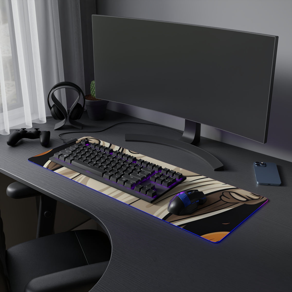 LED Gaming Mouse Pad with Ghastly Skeletal Pumpkin Patch Design for Halloween, view 21