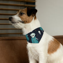 DistinctInk Adjustable Pet Banana Collar with Haunted Skeleton Crew Design for Halloween