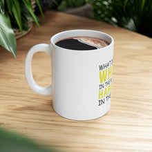 DistinctInk Glossy White Coffee / Tea Mug - Whiskey in the Morning, Hard Stuff Evening