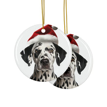 DistinctInk Hanging Ceramic Christmas Tree Ornament with Gold String - Great Gift/Present - 2 3/4 inch Diameter - Dalmatian Design