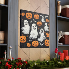 DistinctInk Canvas Wall Art with Spooky Skeleton Pumpkin Patch for Halloween
