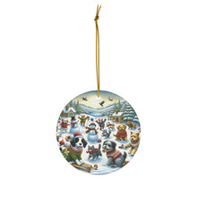 DistinctInk Hanging Ceramic Christmas Tree Ornament Charm with Gold String - Great Gift/Present - 2 3/4 inch Diameter - Winter Wonderland for Pets
