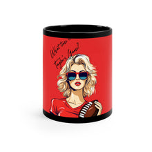 DistinctInk Black Coffee Mug - an What Time Is Taylor's Game? design